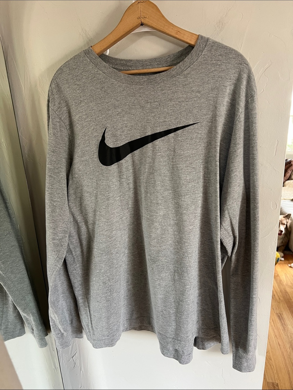 Nike Gray Long Sleeve Crewneck Shirt with Black Swoosh
